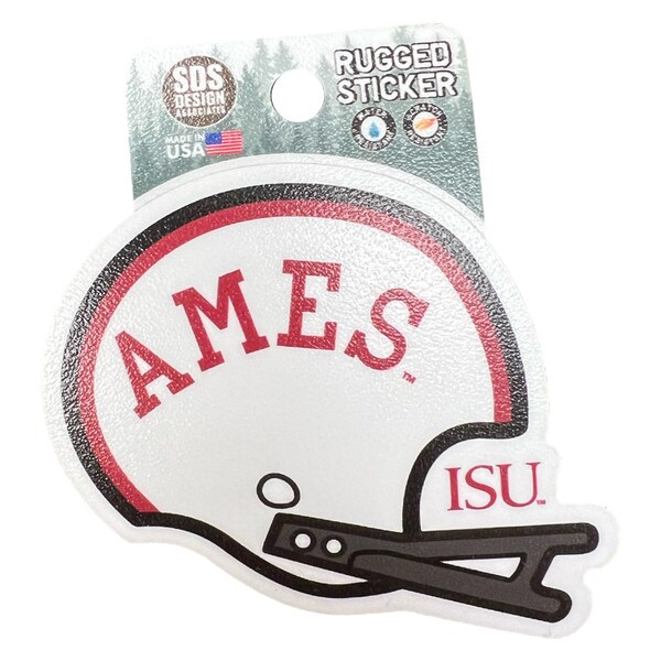 Ames White Helmet Rugged Sticker (3.5"x3")